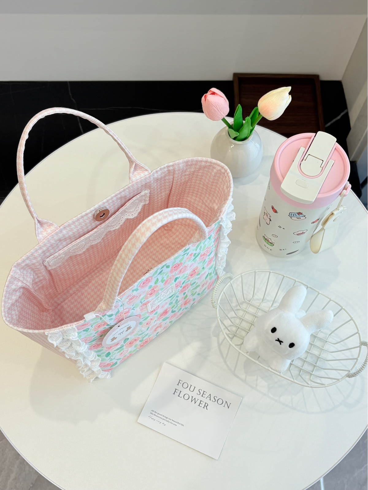 Handgefertigte Canvas-Tasche mit Rosenprint