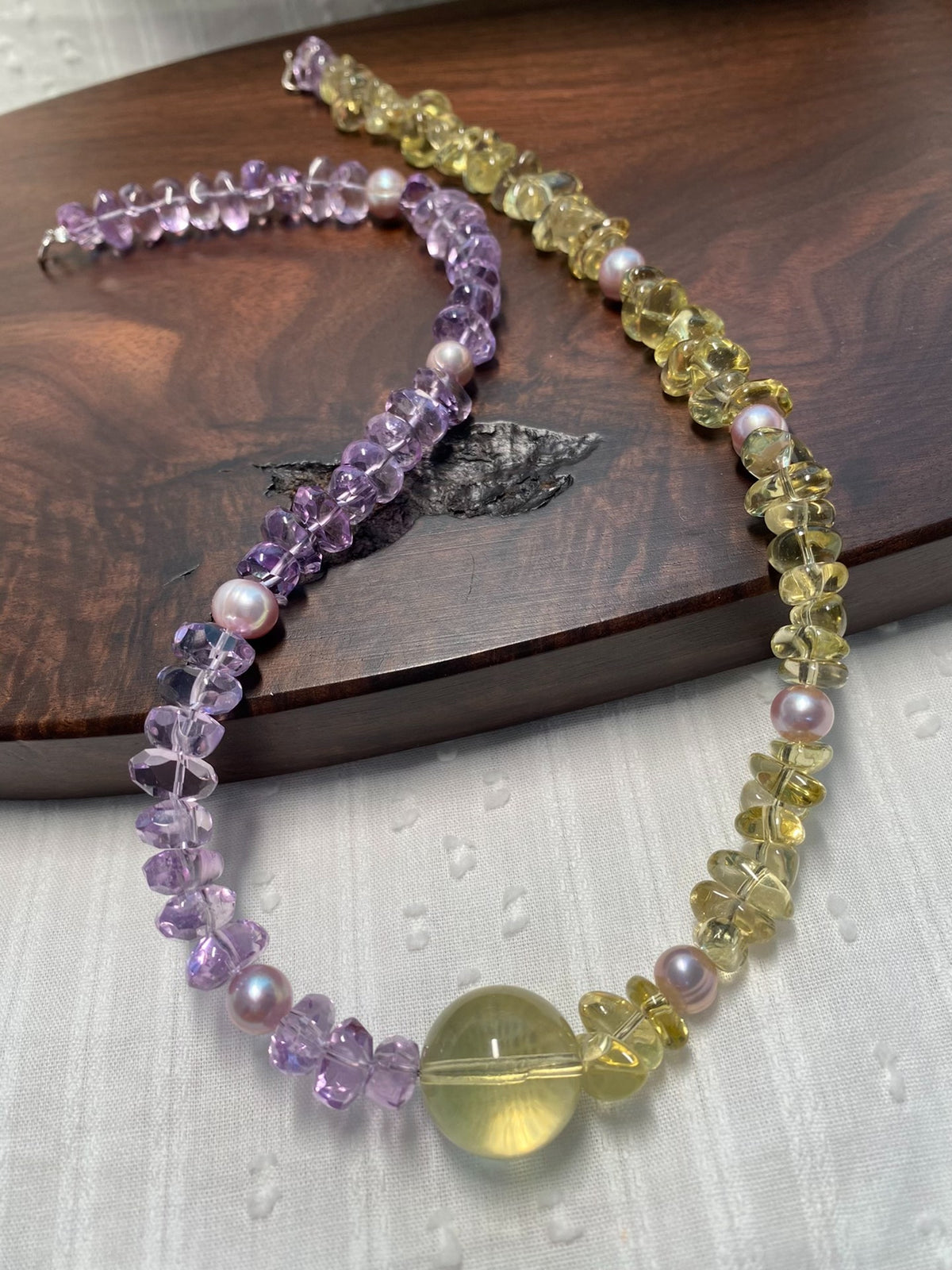 Collier Améthyste Quartz Citron Perles d'Eau Douce