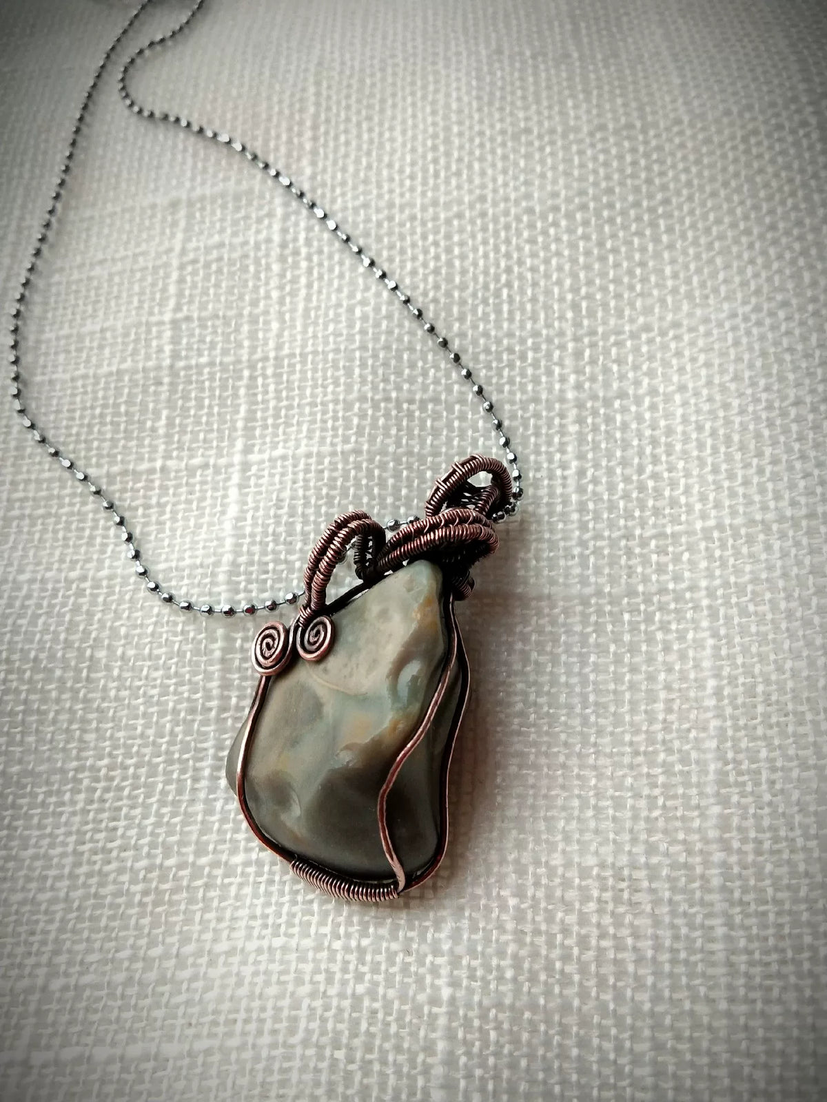 Copper Wire Wrapped Alashan Jasper Pendant