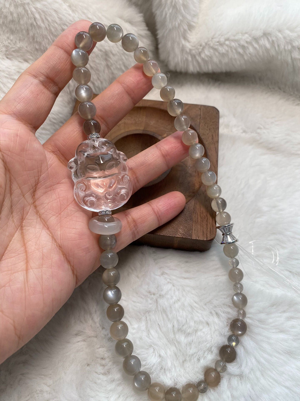 Moonstone Labradorite Agate Double Loop Bracelet