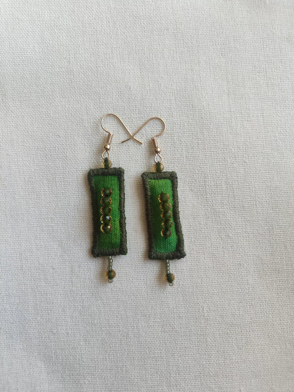 Handmade Green Fabric Dangle Earrings