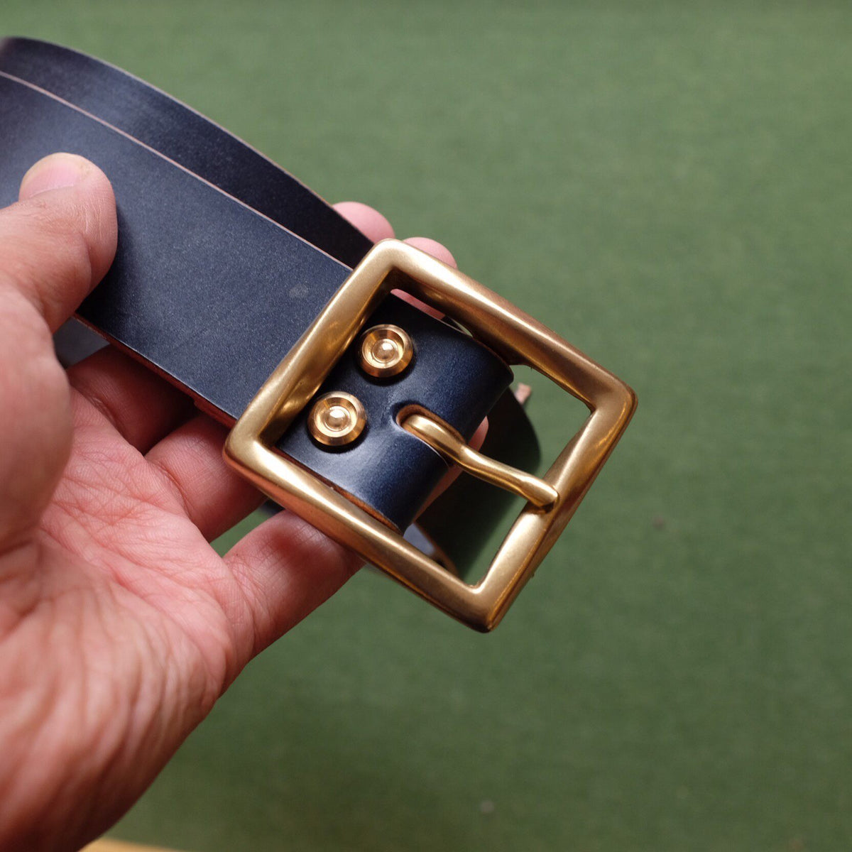 35mm Natural Leather Belt with Brass Square Buckle