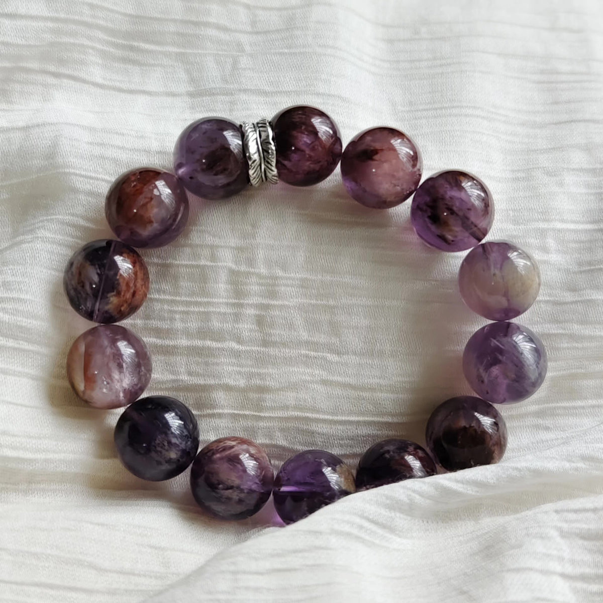 Large Purple Phantom Quartz Beaded Bracelet 13.7mm