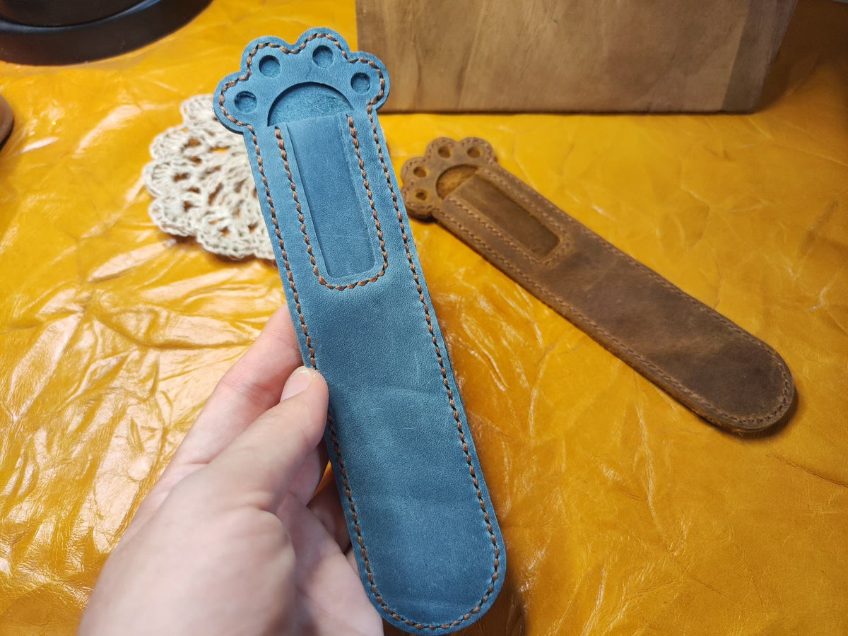 Cat Paw Cowhide Leather Pen Case
