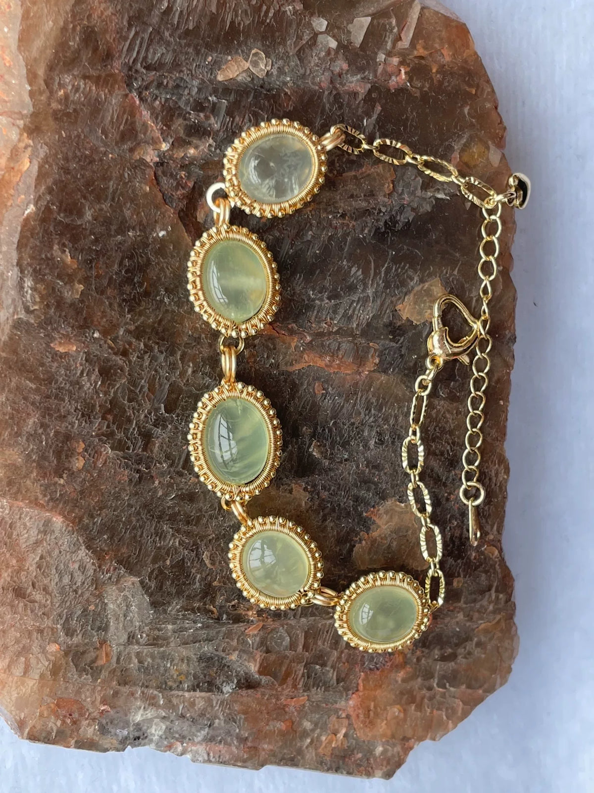Natural Prehnite Gold Wire Bracelet