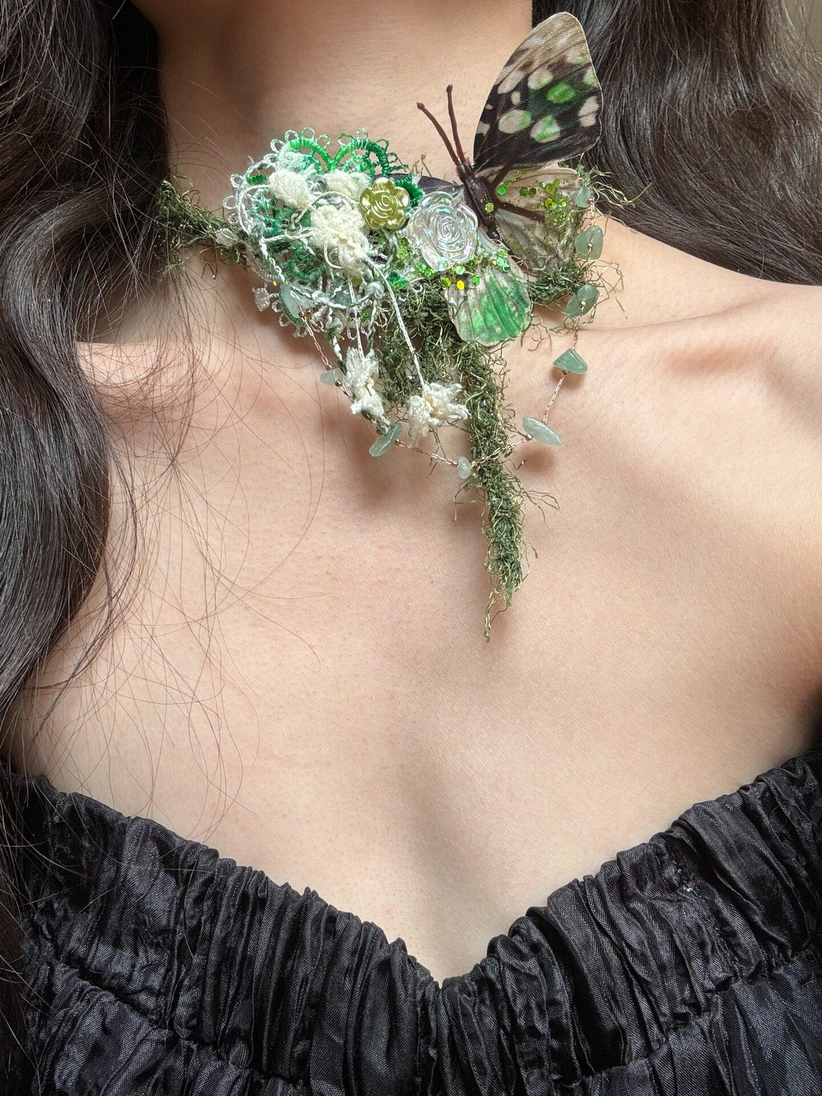Green Butterfly Moss Choker Necklace