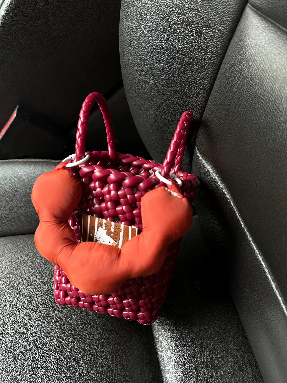 Borsa a Secchio in Rattan Rosso Ciliegia