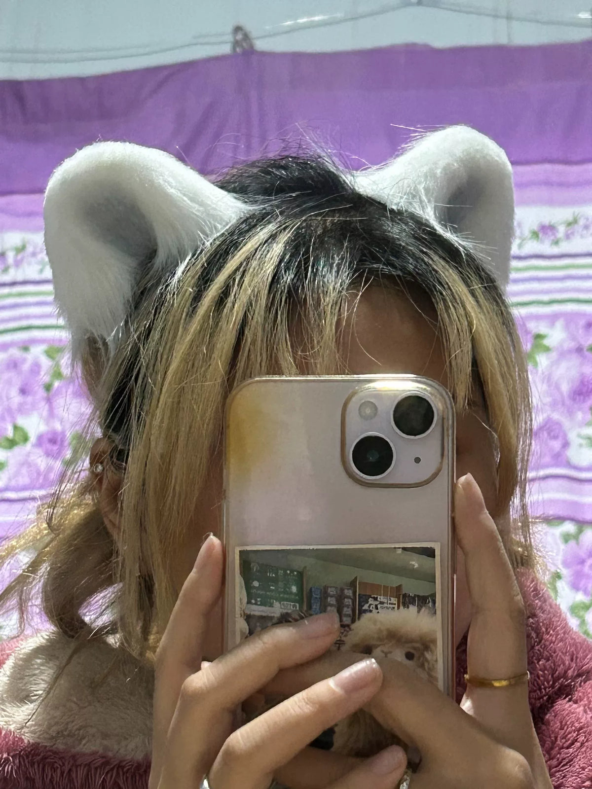 Oreilles d'animal cosplay Arknights Aurora en fausse fourrure blanche