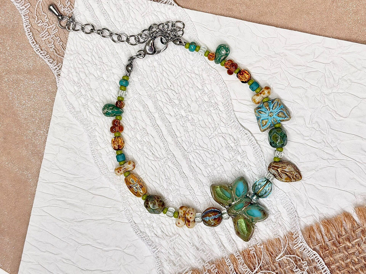 Handmade Czech Glass Butterfly Beaded Bracelet