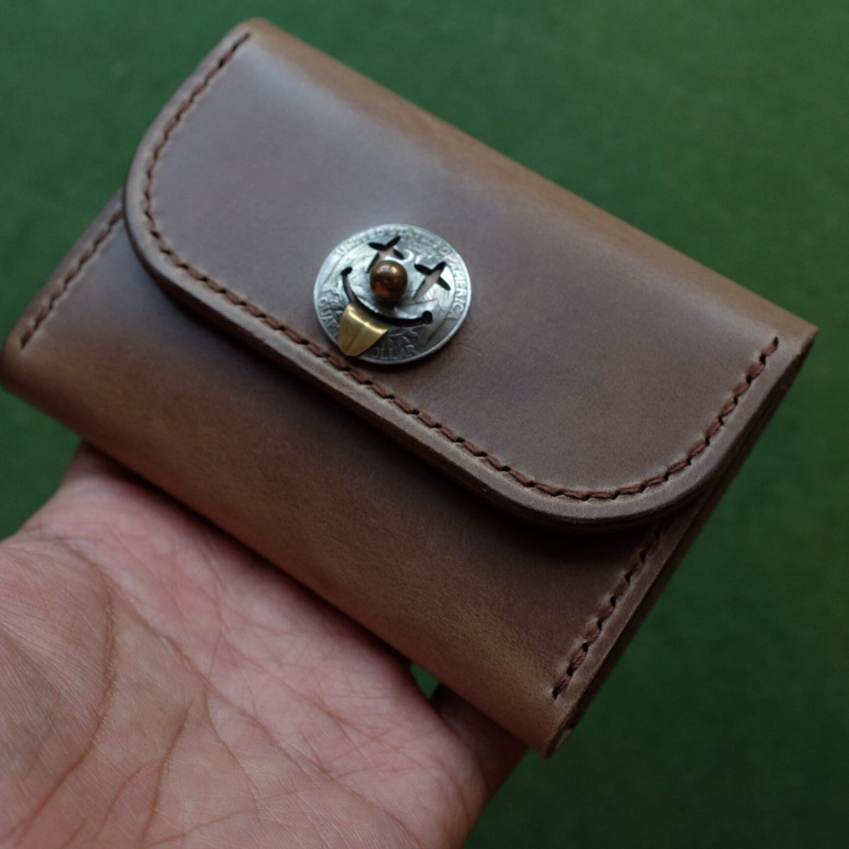 Leather Key Holder with Coin Button