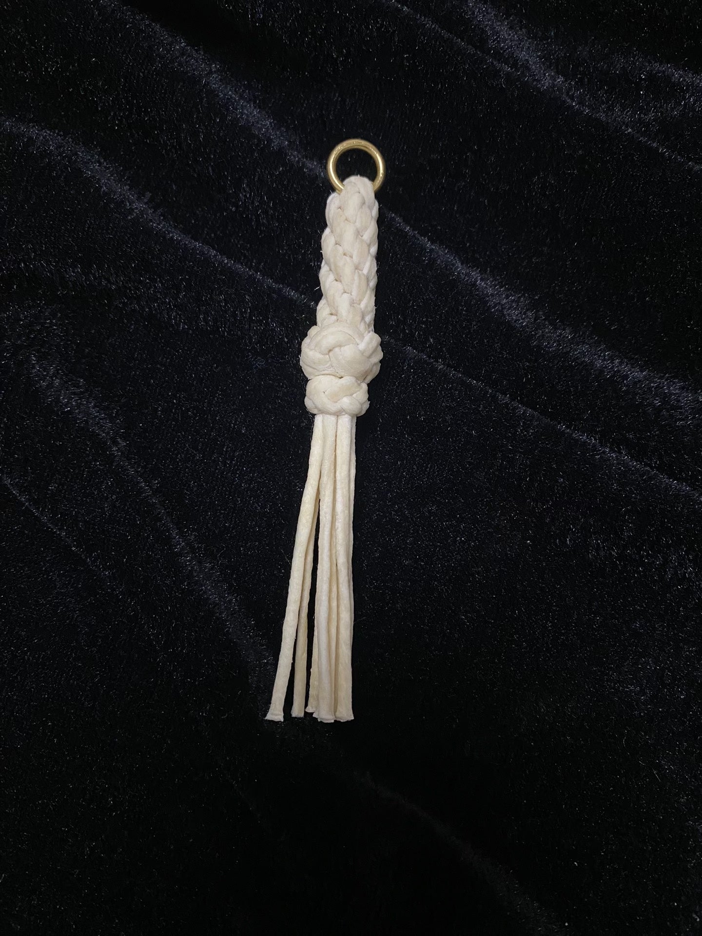 Handwoven Sheepskin Rope Keychain with Brass Ring
