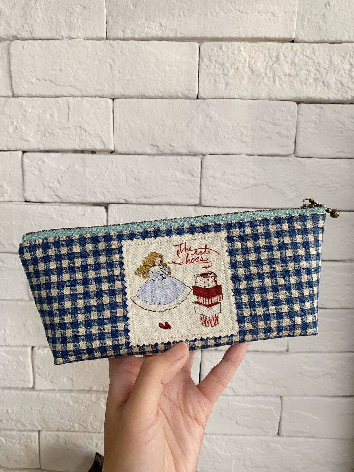 Trousse à crayons et pochette de rangement en coton vichy faite main
