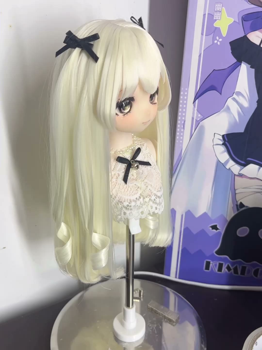 Blonde Curly Tip Doll Wig with Bows