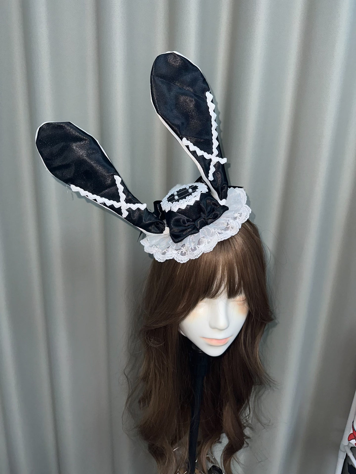 Black Satin Lolita Bunny Ear Top Hat
