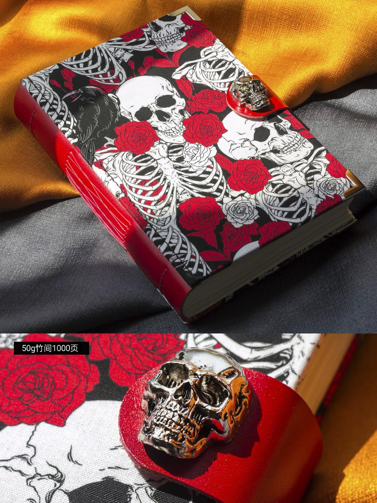 Gothic Skull Journal Red Leather Clasp