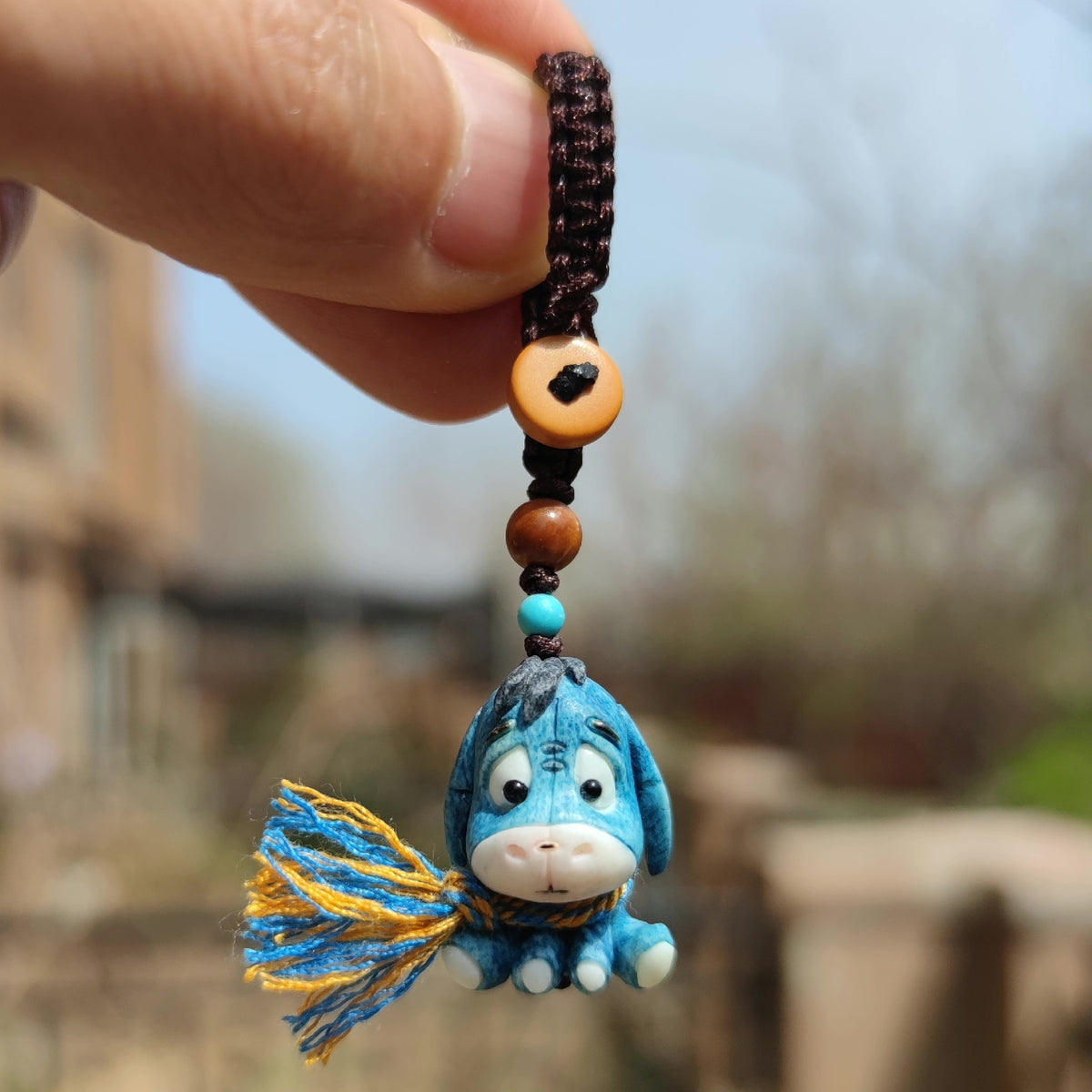 Antler Carved Eeyore Pendant Keychain Accessory