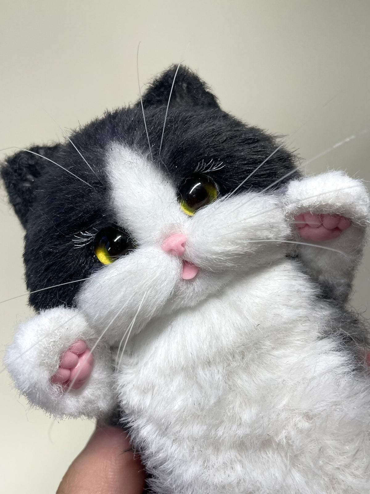 Handmade Plush Black White Cat Toy