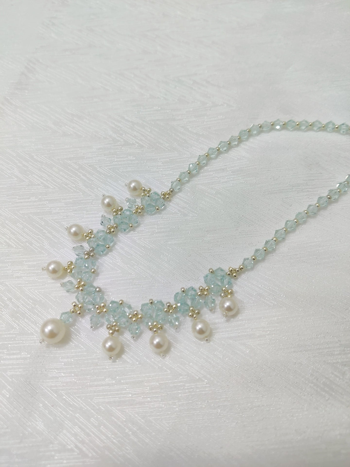 Crystal Pearl Bib Necklace Pastel Blue