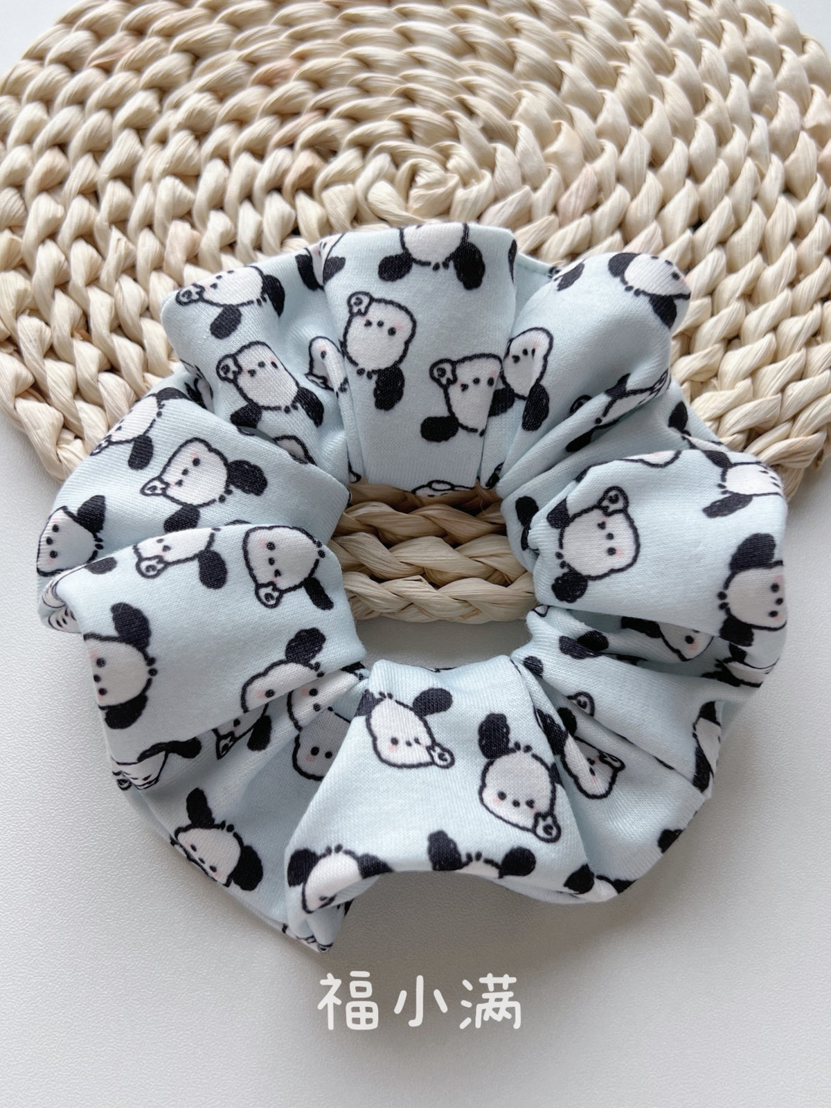 Knitted Cartoon Dog Scrunchie Light Blue