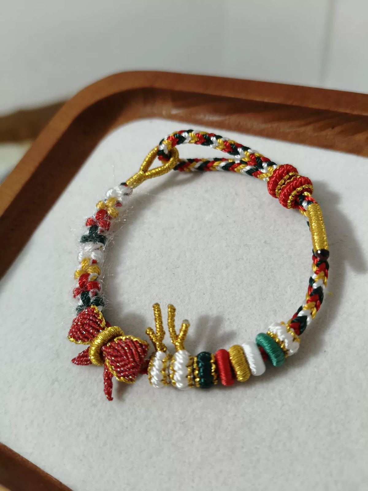 Handwoven Christmas Bracelet Red Gold Green White