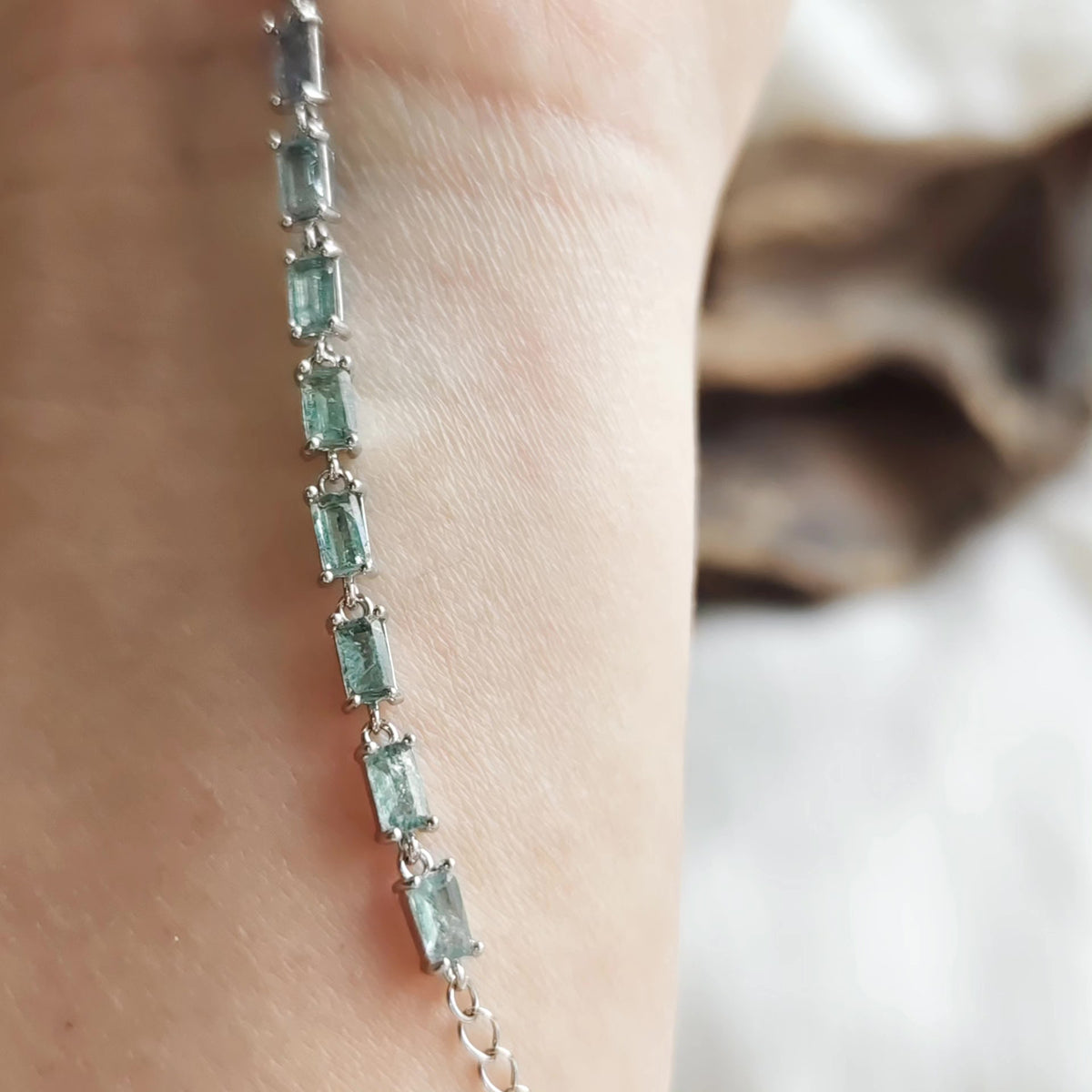 Blue Purple Gradient Tourmaline Rectangular Silver Bracelet