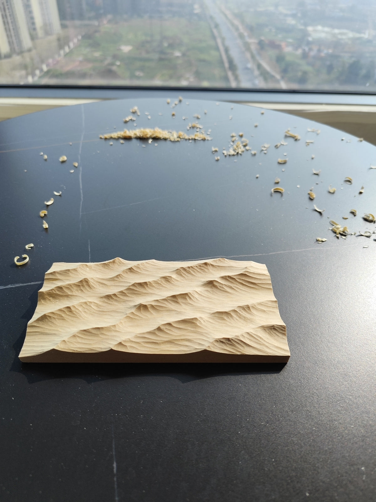Handcrafted Linden Wood Wave Carving 20x10cm