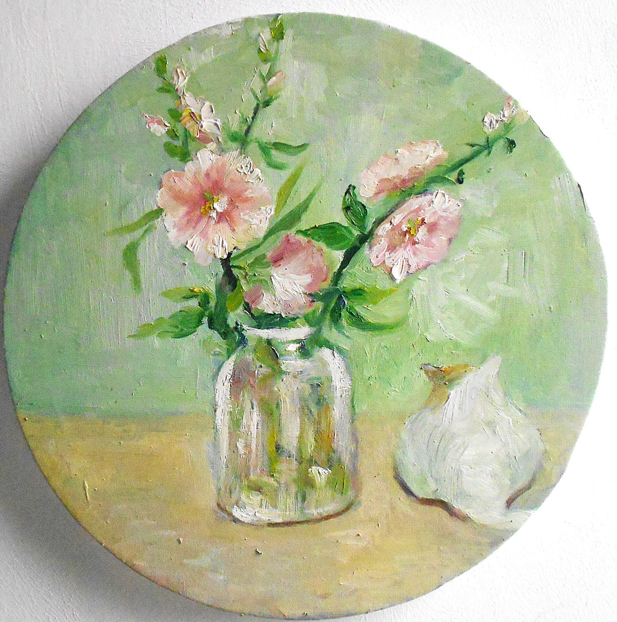 Original Hand Painted Round Oil Painting Flowers
