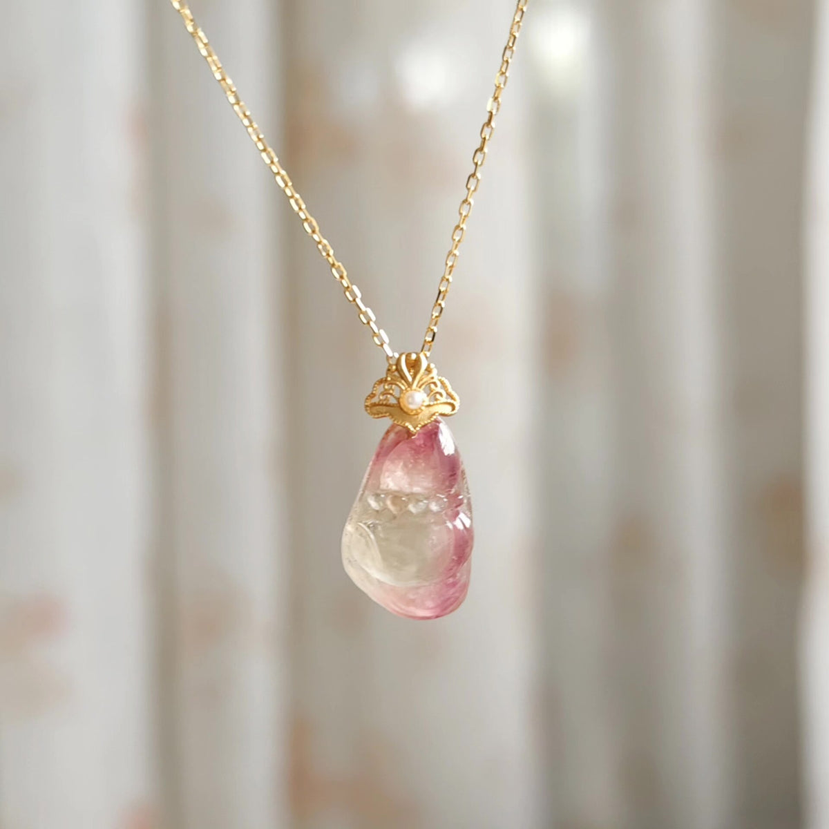 Tourmaline Gourd Necklace with Sterling Silver Chain