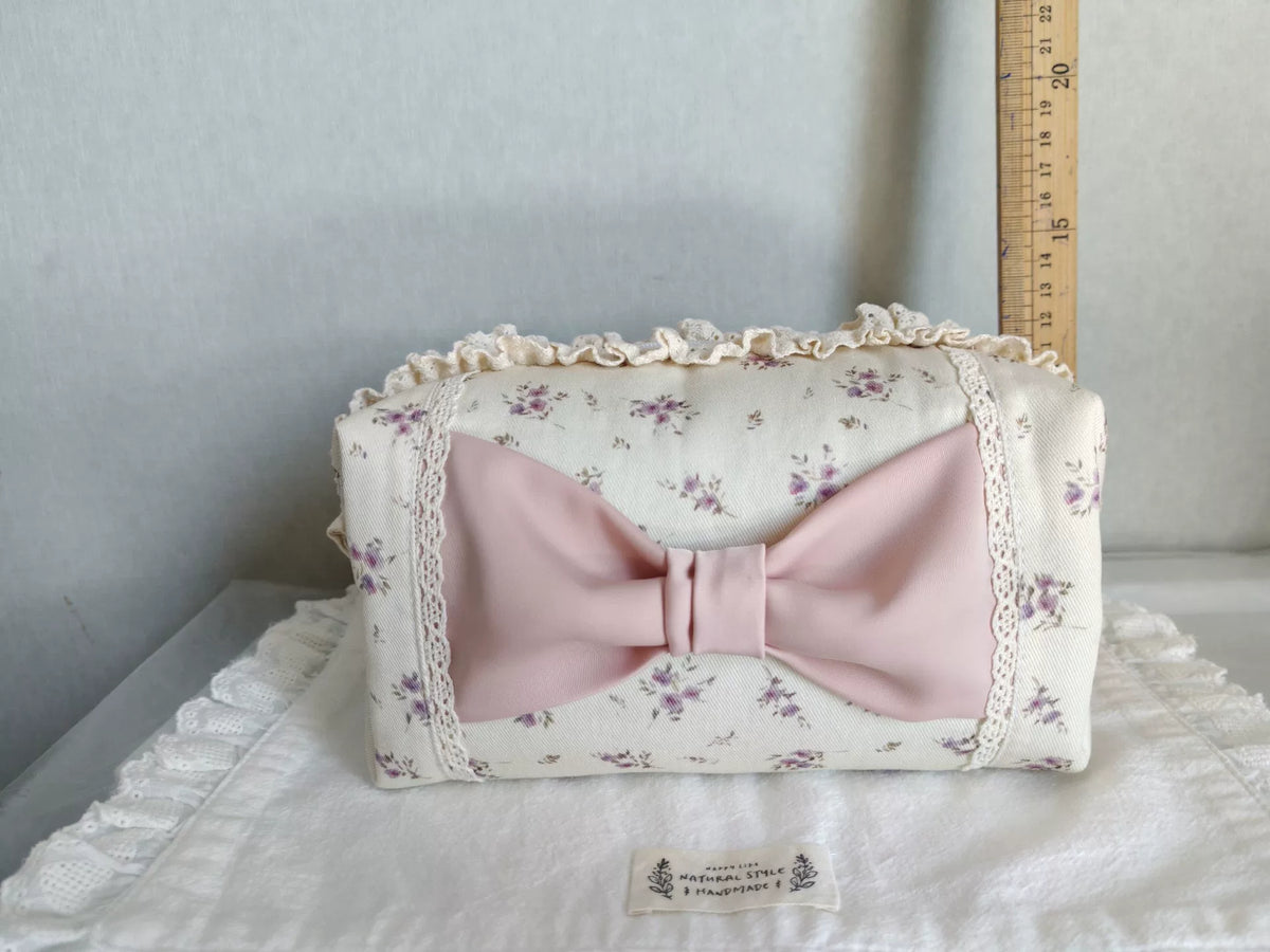 Handmade Cotton Bow Lace Cosmetic Pouch
