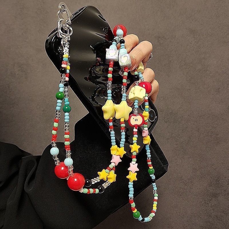 Multicolor Beaded Phone Charm with Lobster Clasps
