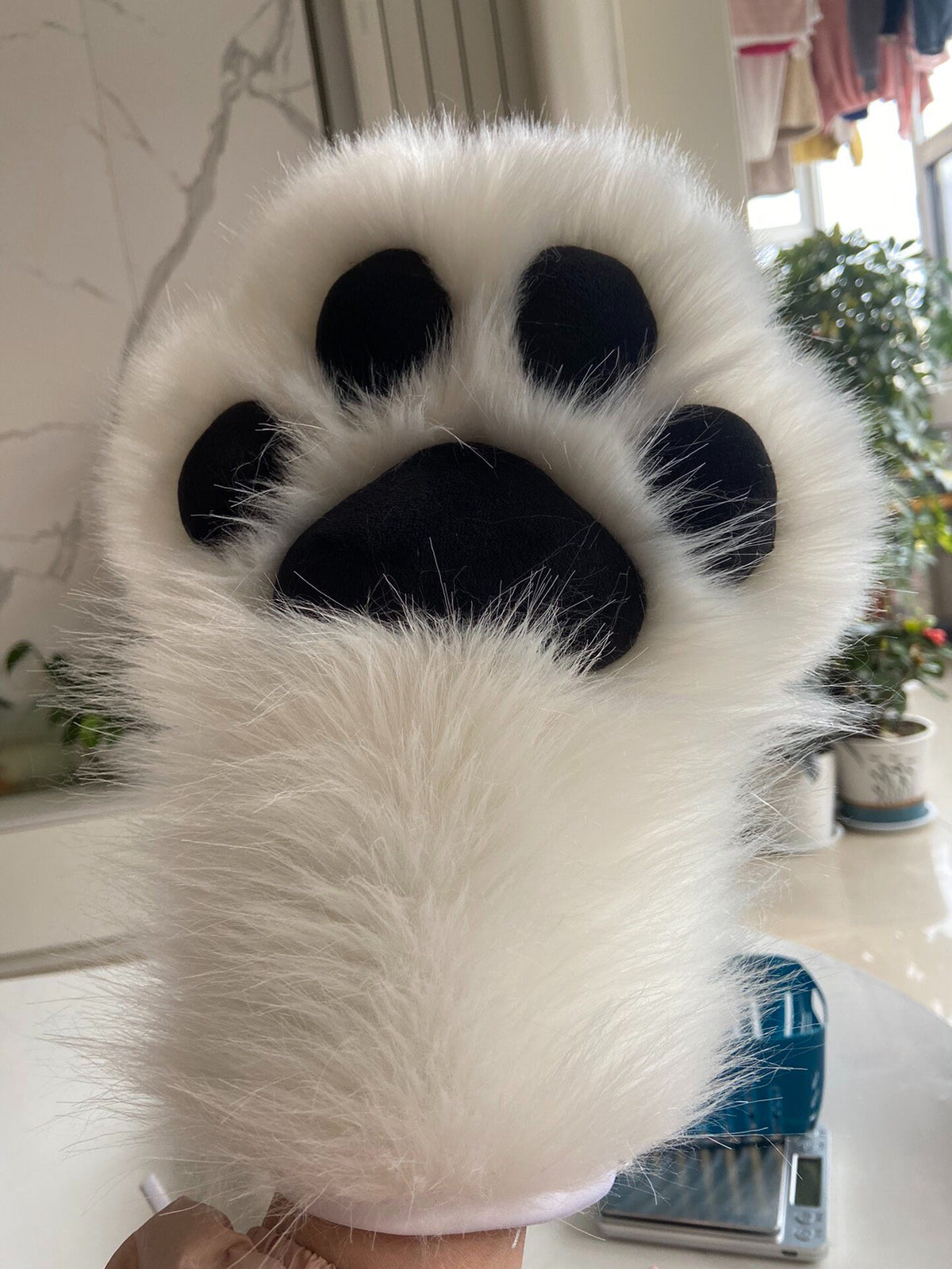 White Plush Animal Paw Gloves