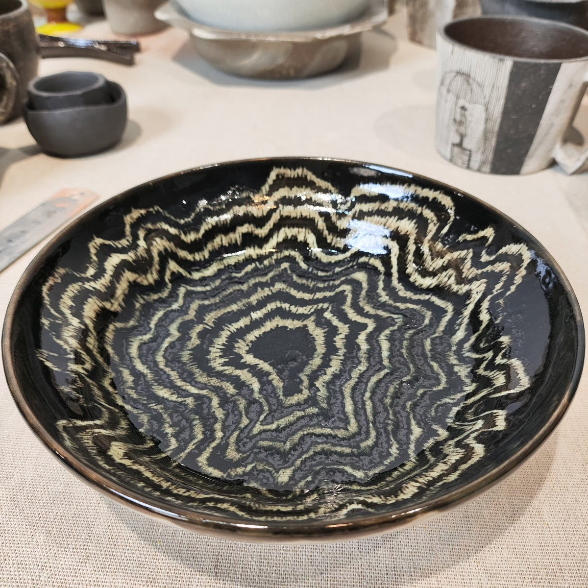 Handmade Ceramic Bowl with Wave Pattern