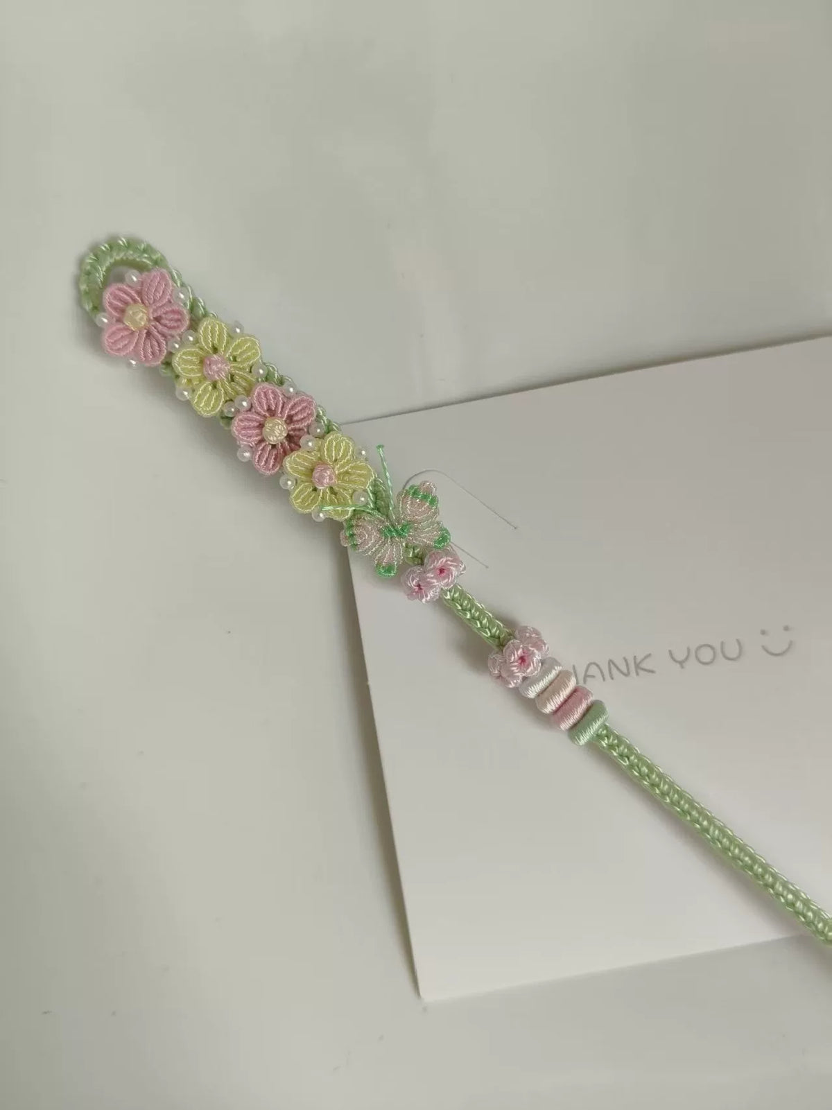 Pulseira Tecida à Mão Gradiente Rosa e Verde