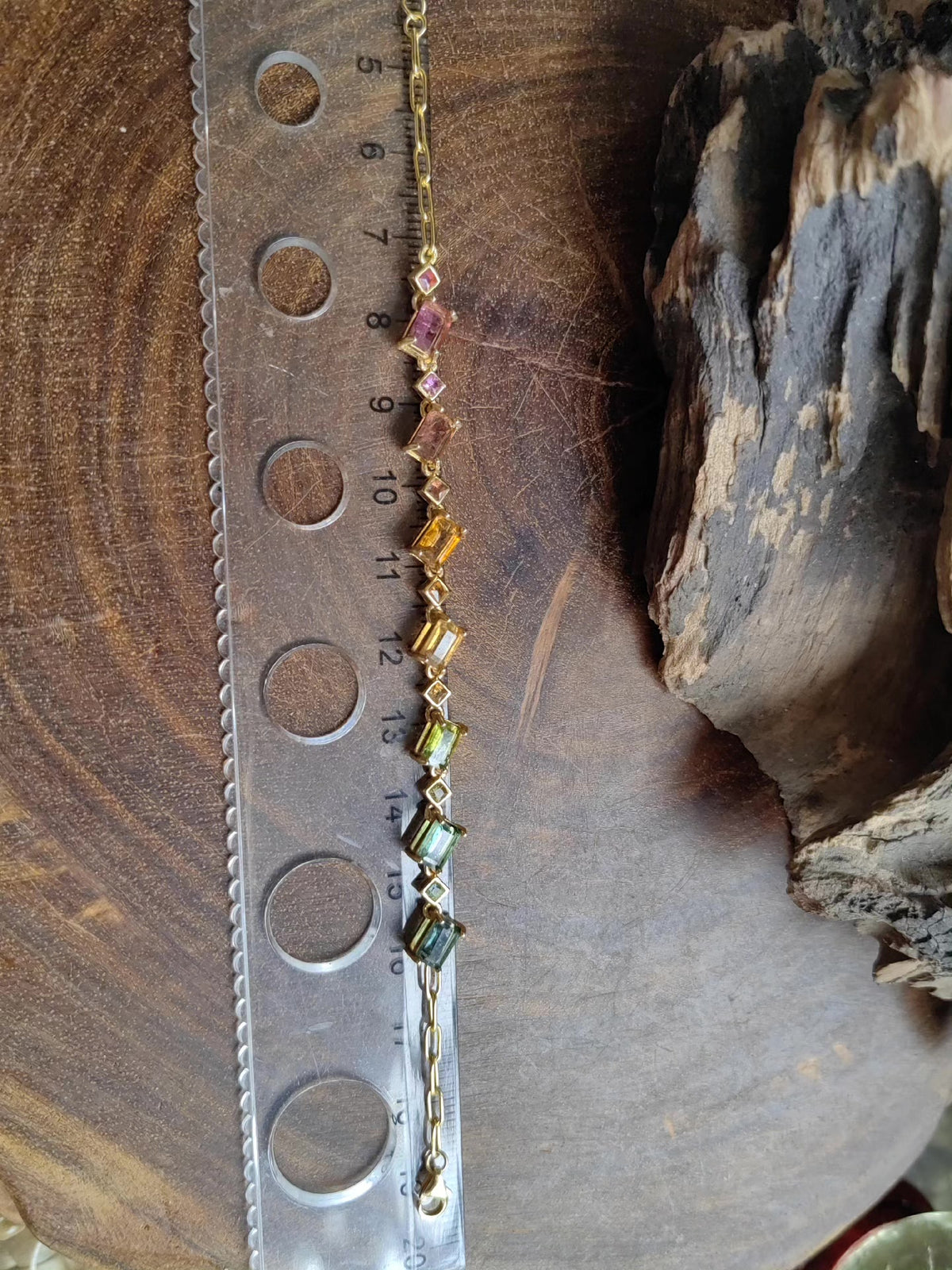 Rainbow Tourmaline Square Bracelet S925 Silver
