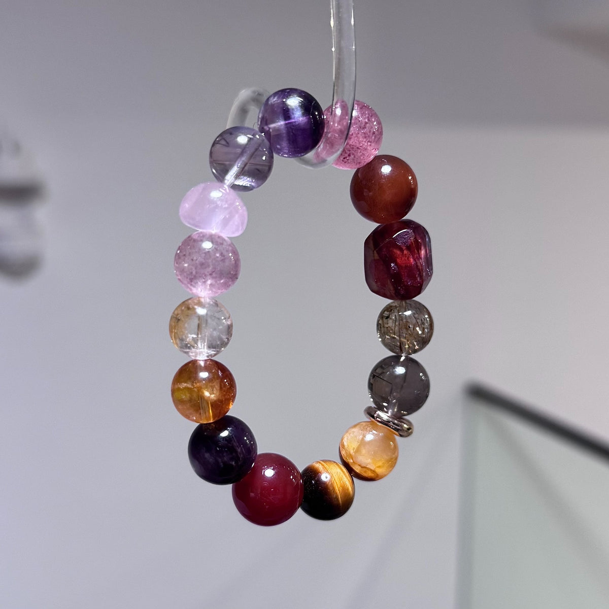 Nine Purple Li Fire Crystal Bead Bracelet