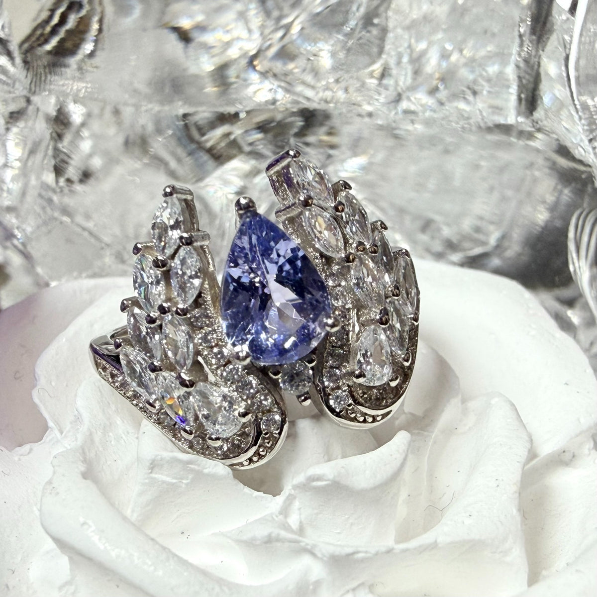 Natural Tanzanite Blue Purple Wing 925 Silver Ring