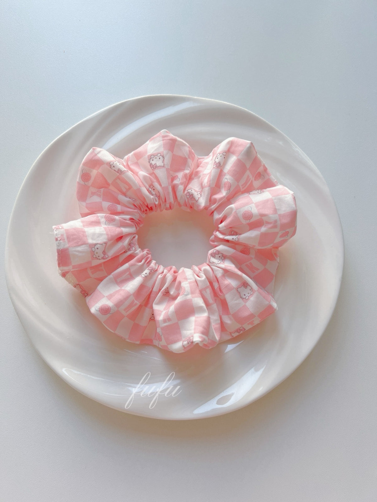 Pink Gingham Hello Kitty Handmade Scrunchie