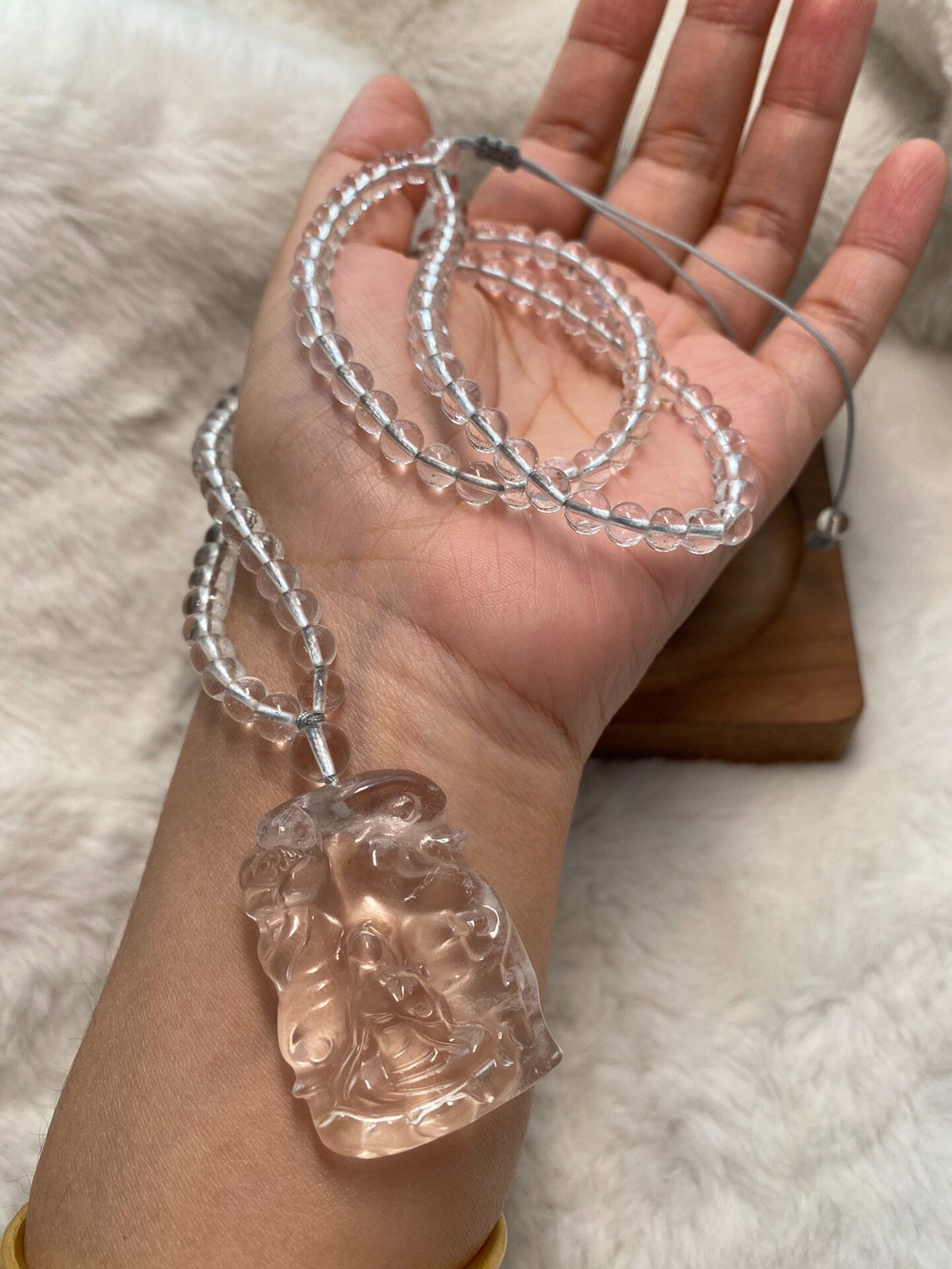 White Crystal Carved Pendant Necklace