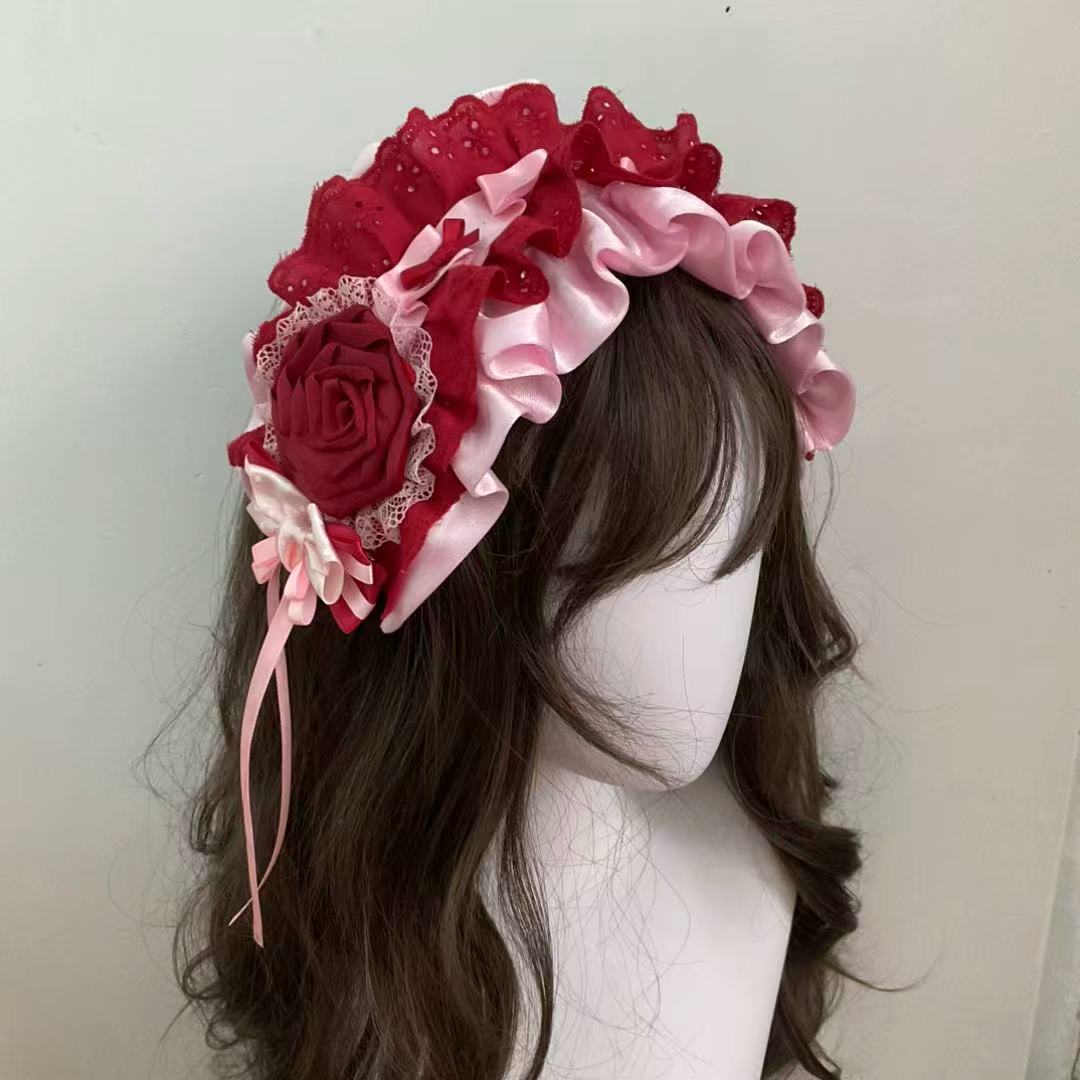 Conjunto de Faixa e Gargantilha de Renda Vermelho Profundo