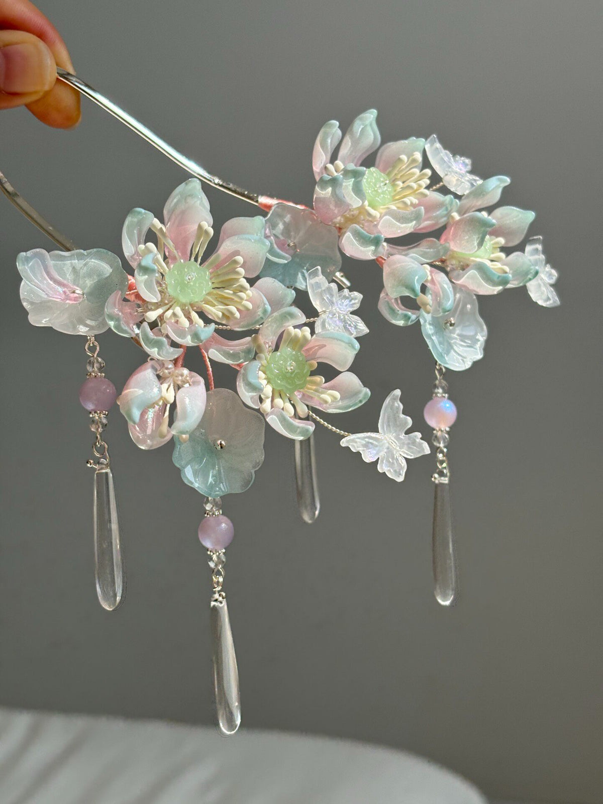 Lotus Grace Glazed Glass Hair Fork