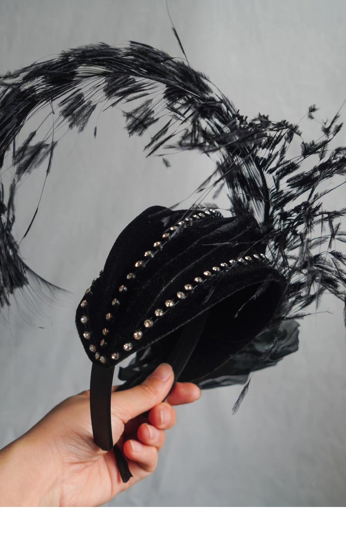 Velvet Ostrich Feather High Crown Headband