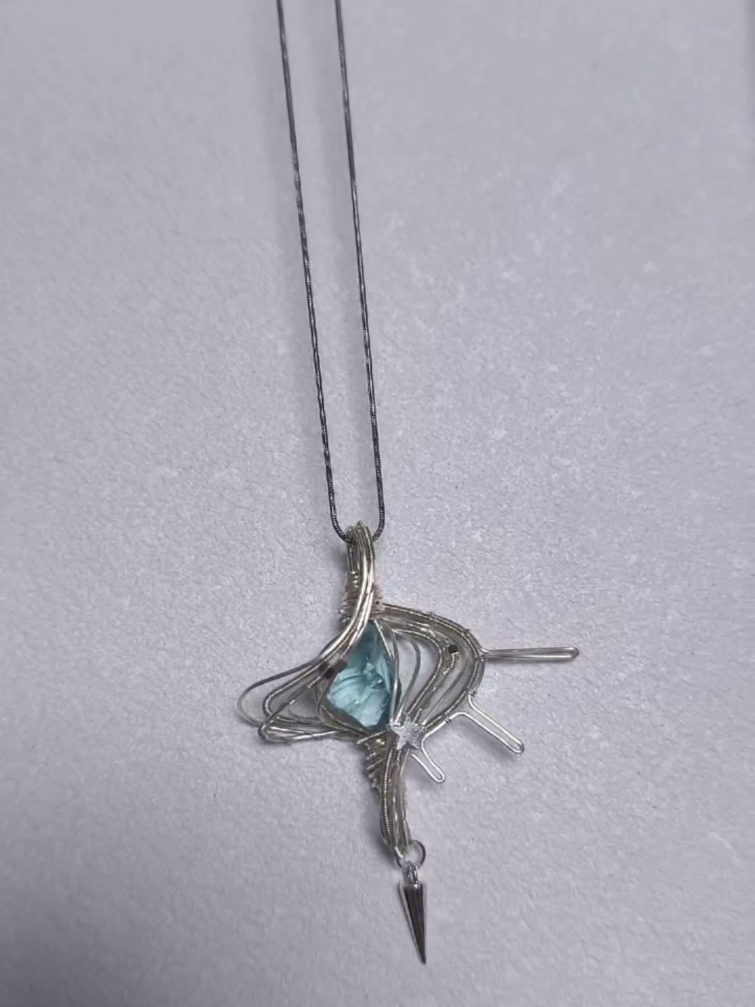 Wire Wrapped Blue Stone Pendant Necklace
