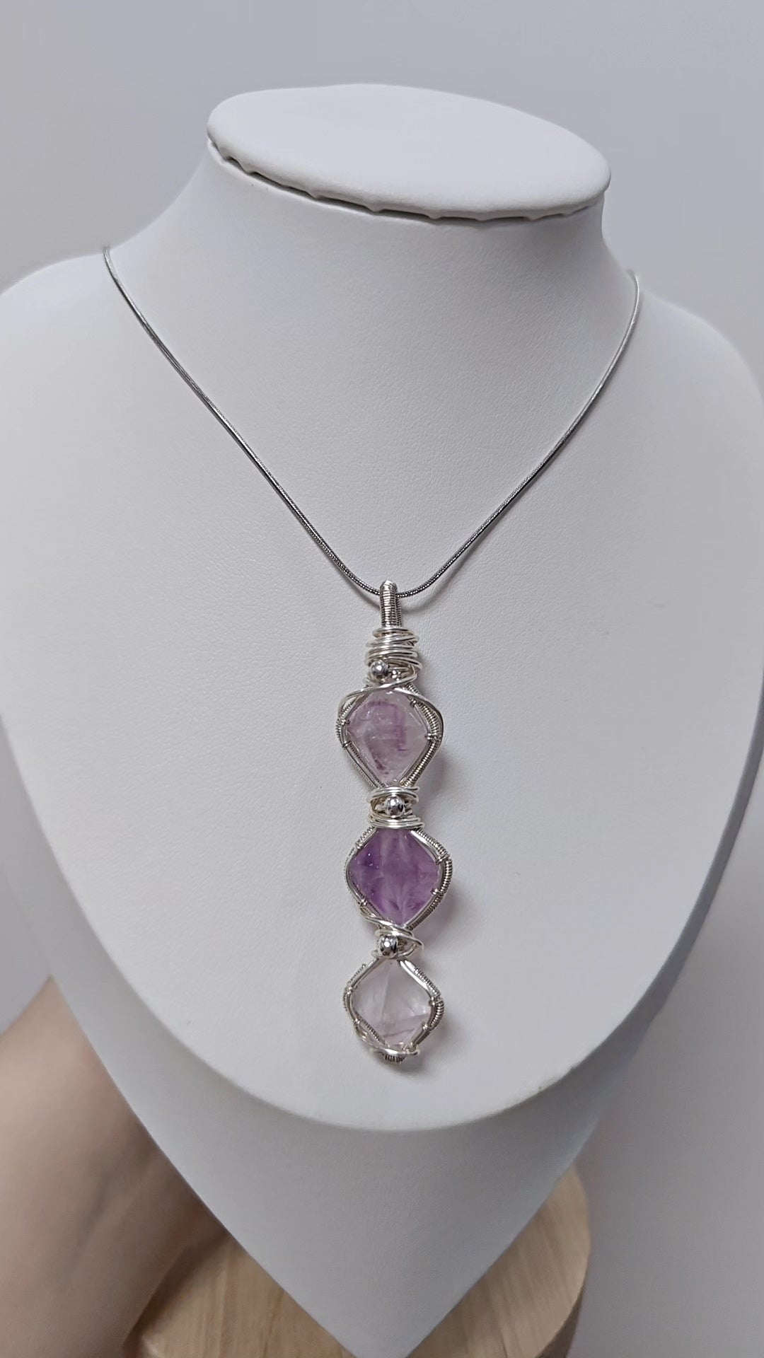 Handmade Wire Wrapped Purple Fluorite Pendant Necklace