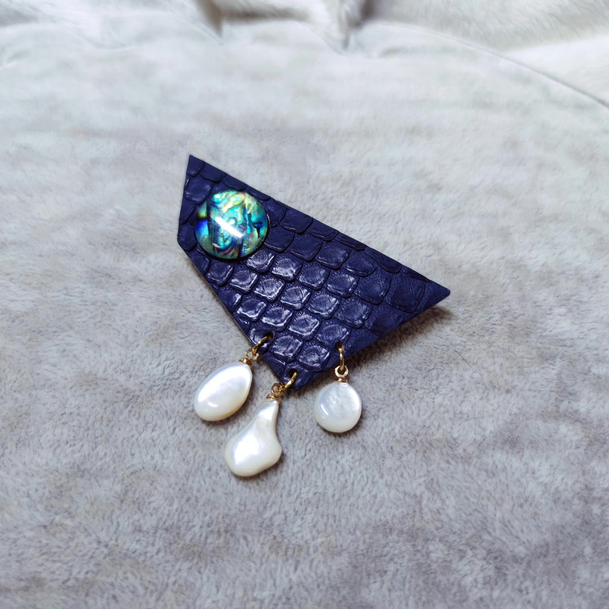 Snakeskin Brooch with Abalone Shell and Pearls