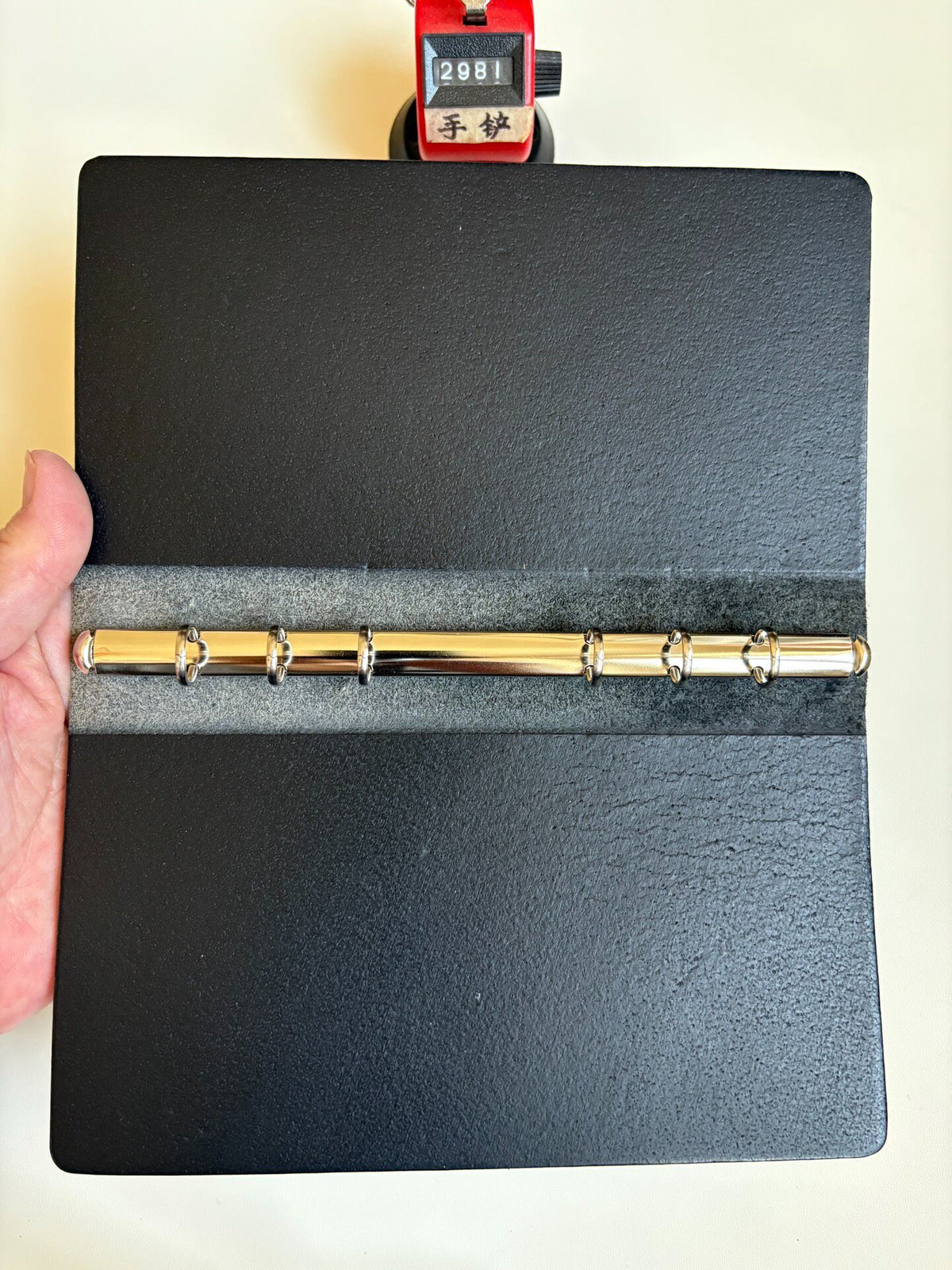 Black A6 Leather Six-Ring Binder Cover
