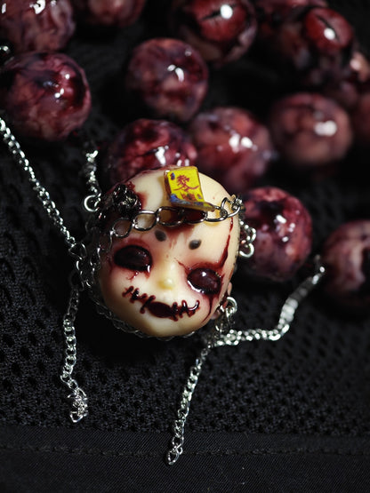 Handcrafted Doll Head Pendant with Eye Beads and Chain