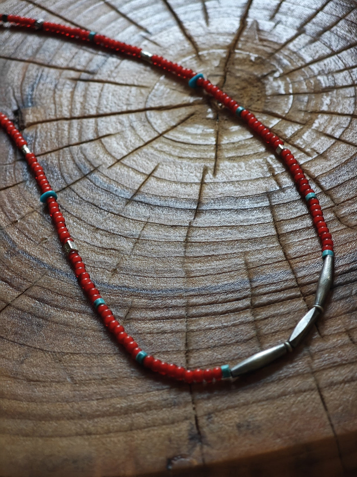 Red Glass Bead Strand Necklace