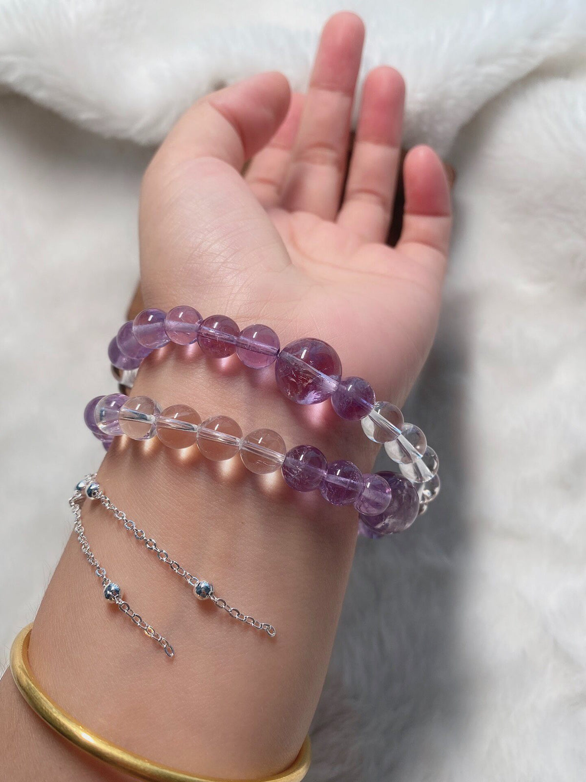 Amethyst Double Strand Bracelet Heart Fox Charm