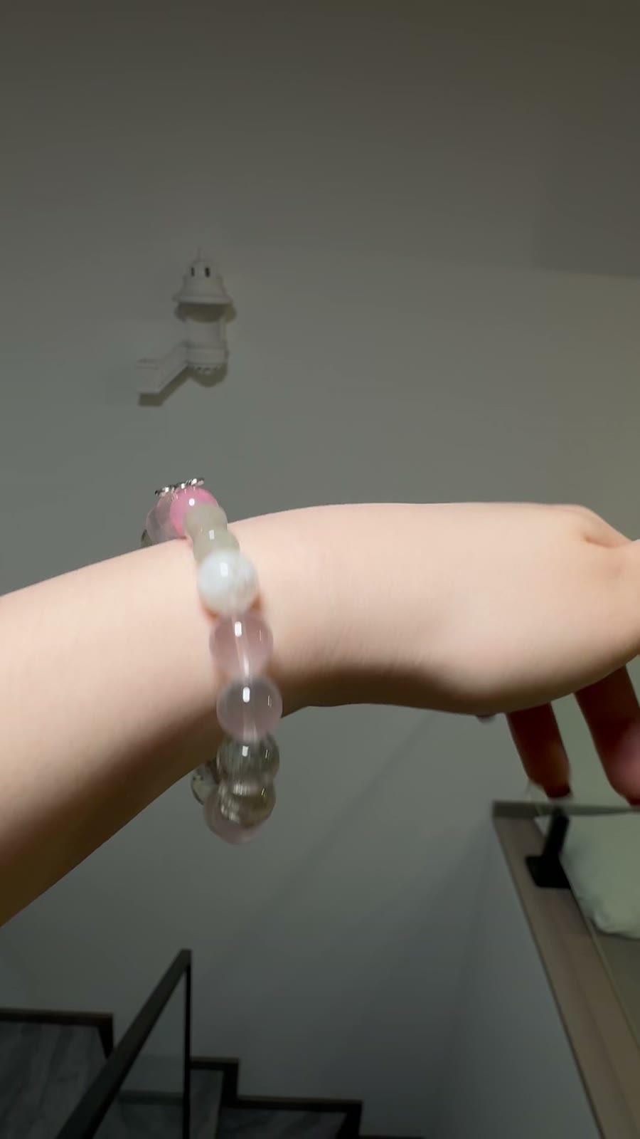 Pink Crystal Green Phantom Splice Beaded Bracelet