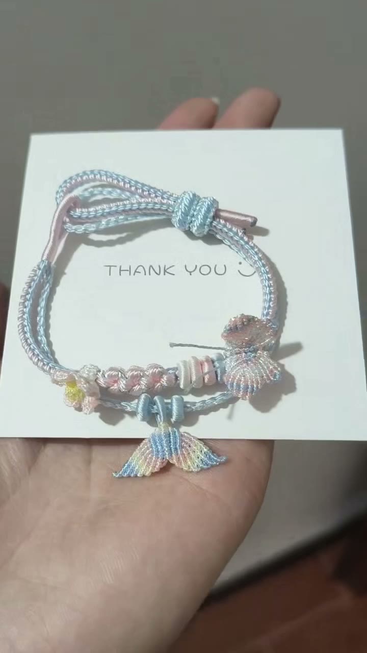 ハンドメイド 編み込みブレスレット ピンク イエロー グラデーション